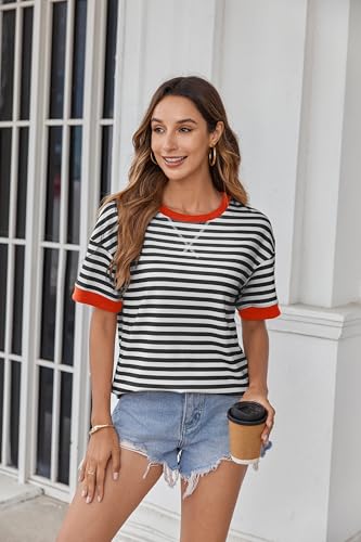 Casual Oversized Striped T-Shirt Sweatshirt - Black & White