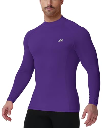 Men's Compression Mock Neck Shirt - UPF 50+ Long Sleeve - Medium Purple