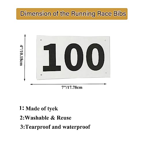 1-100 Marathon Race Bibs with Safety Pins - Waterproof Tyvek