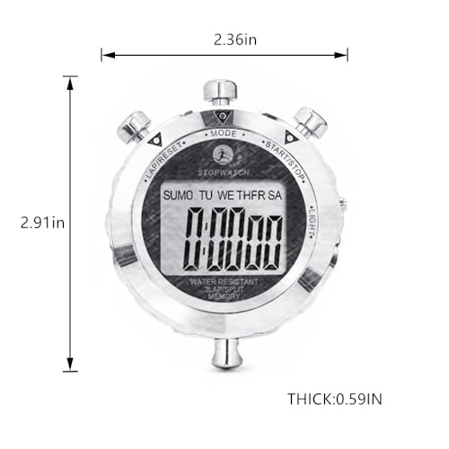 Metal Stopwatch with Backlight - 2 Lap Memory Timer for Sports