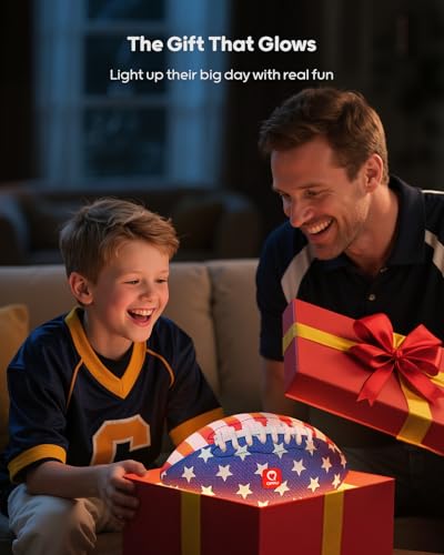 QPAU Glow in the Dark Football Size 6 - Kids Light Up Soccer Ball 1 Pack