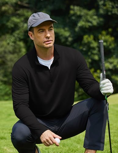COOFANDY Men's Black Quarter Zip Pullover Lightweight Mock Neck Sweatshirt Large