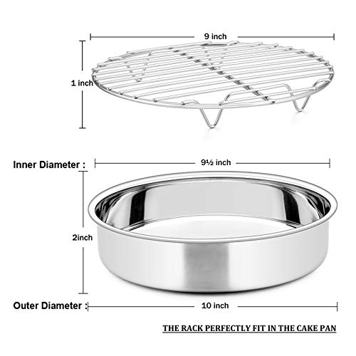 E-far 9.5 Inch Cake Pan with Rack Set - 2 Pans + 2 Racks Stainless Steel, Mirror Finish
