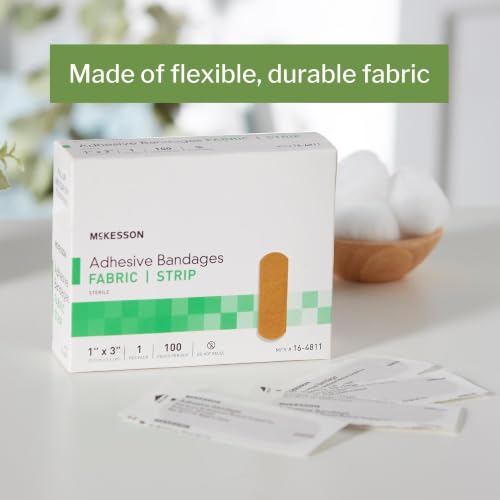 Sterile Fabric Adhesive Bandages - Tan, 1 x 3 Inch, 100 Count