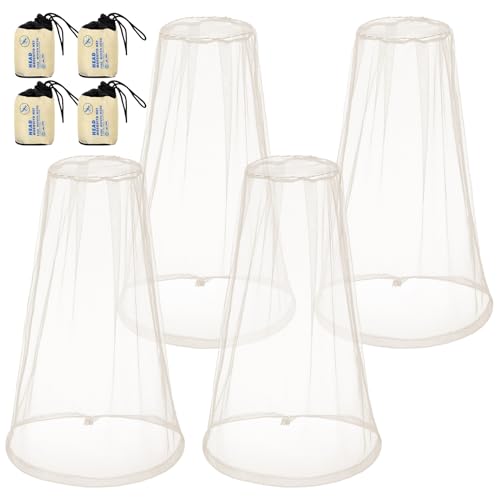 Mosquito Head Net - 4 Pack Mesh Face Cover for Outdoor Use - Beige