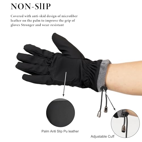 Winter Waterproof Ski Gloves with Touchscreen - Black With Buckle, Medium