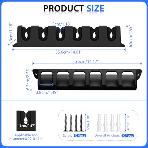 Vertical Fishing Rod Holder - Wall-Mounted for 6 Rods - 1 Set