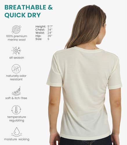 Lightweight Merino Wool Short Sleeve Shirt for Women - Moisture-Wicking, Odor-Resistant Base Layer Tee