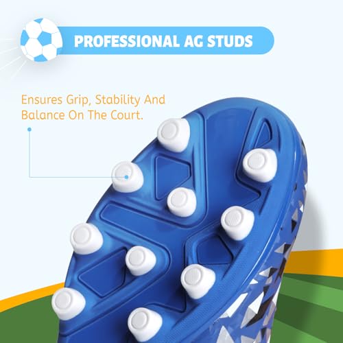 Kids Soccer Cleats Boys Girls Youth Football Shoes - Blue, 3 Little Kid