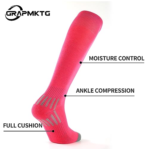 GRAPMKTG 3 Pack Large Pink Soccer Baseball Softball Socks for Youth & Adults