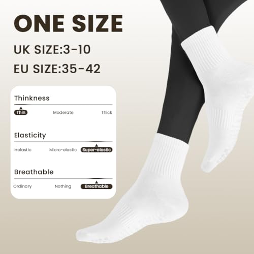 Yoga Socks for Women - Non-Slip Cotton Mid Calf - 4 Pairs White