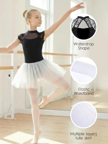Girls Ballet & Gymnastics Leotard 2-Piece Sparkly Tutu & Lace Keyhole Back - Size 5-6 Years, Black | Funcemail