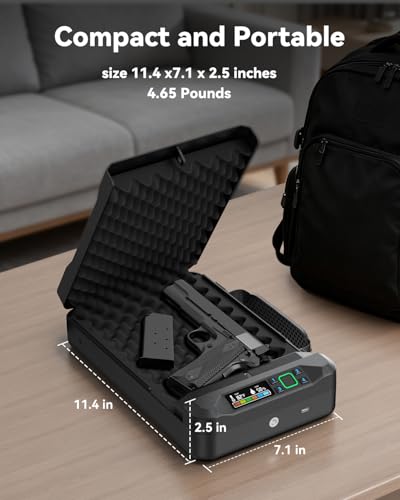 Biometric Gun Safe for Handguns - Portable Fingerprint Lock with Handle