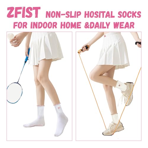 ZFiSt Pilates Grip Socks for Women - Ruffle Cotton Yoga Socks, Multi-Color Set with 6 Heart, Black, Beige, Brown, Pink - Comfortable Non-Slip Fit
