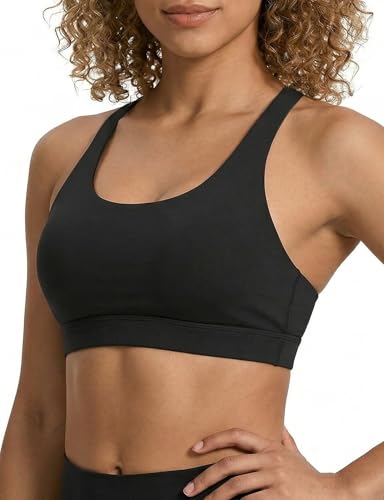 Mid Impact Sports Bra for Women - Removable Padded Racerback - Black - Large