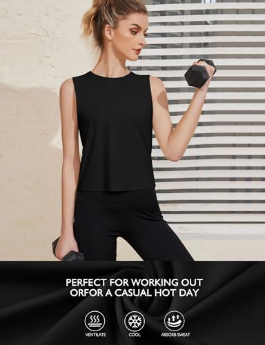 Ice Silk Workout Tank Top for Women - Black, Small