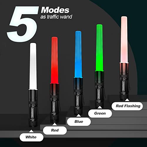 RoadHero 2 Pack 12 Inch Multi Color LED Flashlight Traffic Control Wand, 4 Colors in 1, Safety Signal Light Traffic Baton for Night Version and Parking Directing