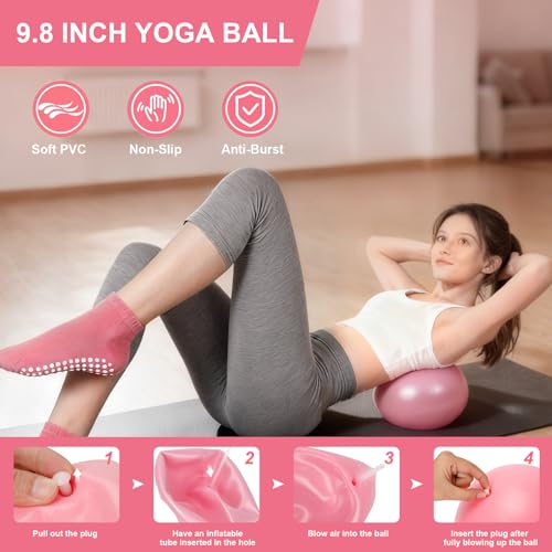 Pilates Kit for Women - 14 Pcs Equipment Set with Ring, Ball & Bands - Pink