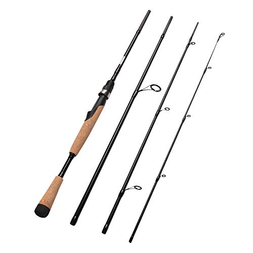 Fiblink 8' Medium Heavy Carbon Spinning Fishing Rod - Portable 4-Piece Travel Rod