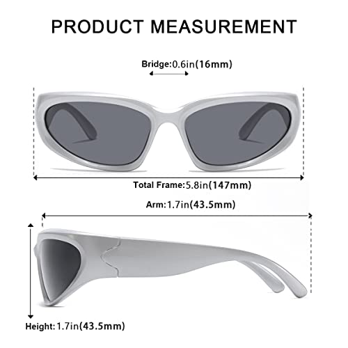 Wrap Around Sports Sunglasses - Silver & Black Oval Frame