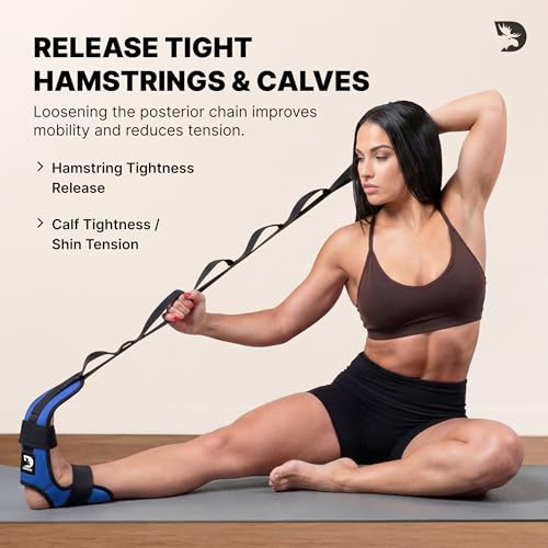 DMoose Fitness Blue Foot & Calf Stretching Strap for Plantar Fasciitis & Flexibility - Adjustable Yoga Leg Support