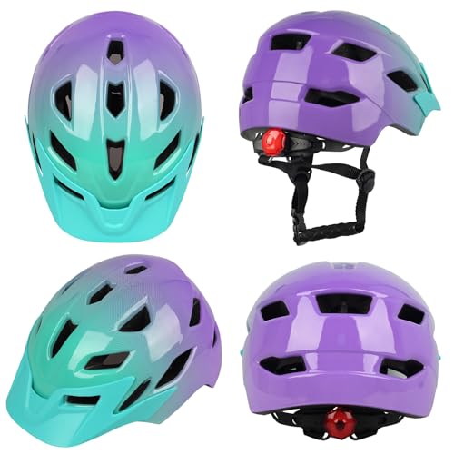 Kids Bike Helmet with LED Light - Glossy Blue Purple, 50-57 cm