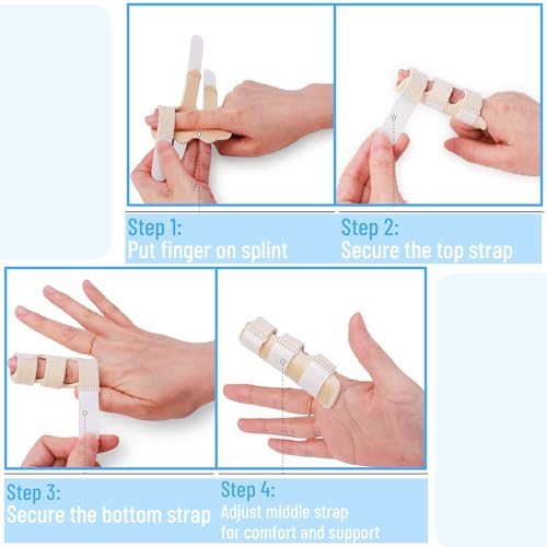 Adjustable Finger Splint Brace for Arthritis & Injury - 4 Pack, Beige