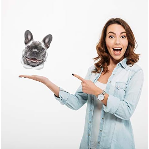 Winston & Bear Smiling Frenchie Dog Wall Decals - 2 Pack - French Bulldog 3D Sticker Decals for Walls, Cars, Toilet and More - Retail Packaged French Bulldog Gifts