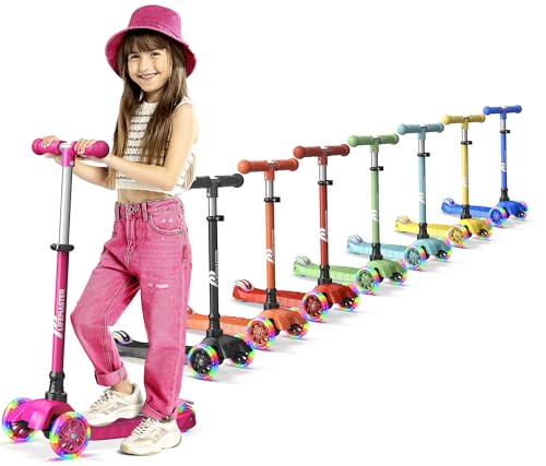 Mini 3-Wheel Kids Scooter with Multi-Color Lights - Pink