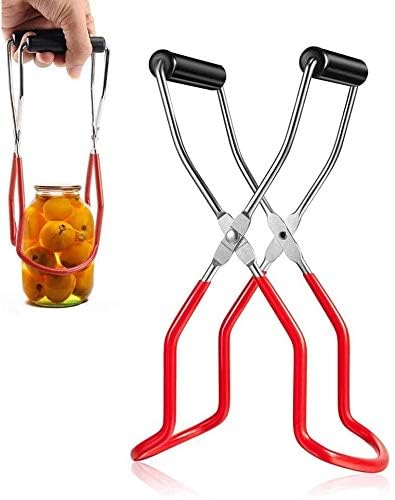 Stainless Steel Canning Jar Lifter Tongs with Rubber Grips - Red