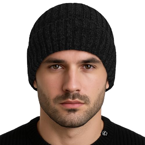 Winter Cuffed Beanie - Fleece-Lined, Soft & Warm - Black