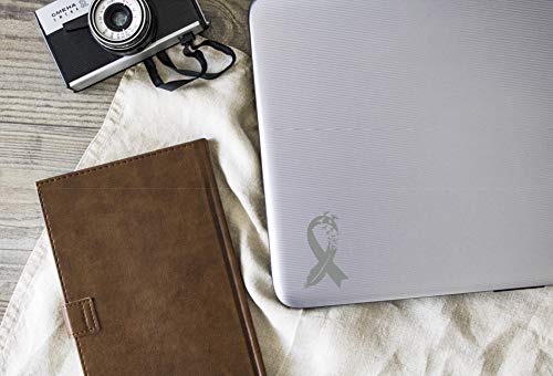 Bird Feather Brain Cancer Ribbon Vinyl Decal - Gray | 2.7 x 4.5 in