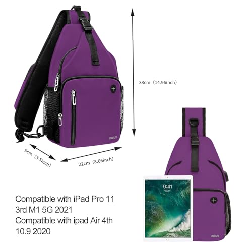 MOSISO Plum Sling Backpack with USB Charging Port & Multiple Pockets - Travel & Hiking Crossbody Bag