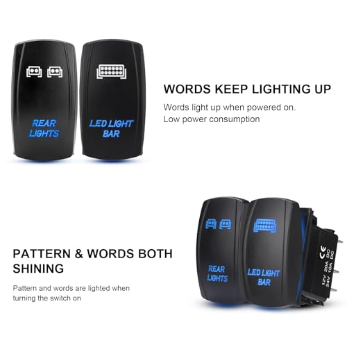 2 Pack Rear Lights Rocker Switch - LED Light Bar Switch, Waterproof