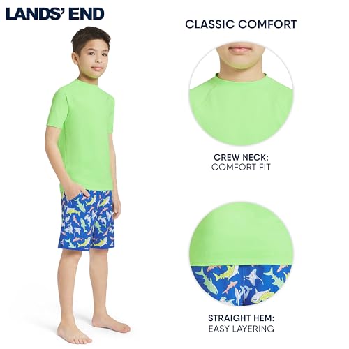 Lands' End Boys' UPF 50+ Short Sleeve Rash Guard Sun Tee, Small, Green Gecko