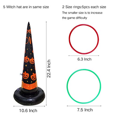 Inflatable Witch Hat Ring Toss Game 5-Pack with Pump - Halloween Party Toss Games for Kids & Adults