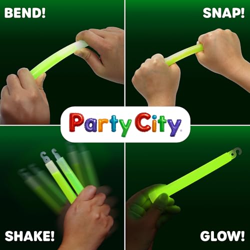 Party City Green Glow Sticks Bulk Pack 6¡±- 50pk Glow in the Dark Sticks for Kids, Waterproof Camping Survival Ultra Bright Emergency Light Stick with String, Neon Glowsticks Party Supplies Favors