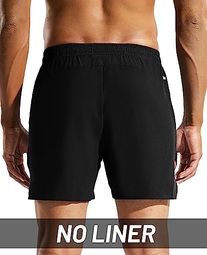 MIER Men's 5-Inch Black Running Shorts Dry Fit Lightweight Athletic Gym Workout