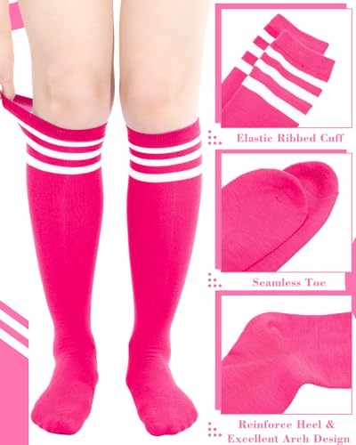 Classic Athletic Knee High Socks - Pink & White Stripes