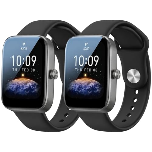 Soft Silicone Bands for Amazfit Bip 3 Pro - 2 Pack Black/Black