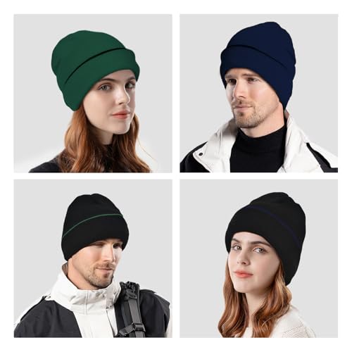 Reversible Beanie Hat for Men & Women - Black/Navy
