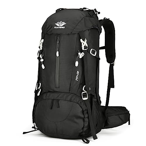 Esup 50L Waterproof Hiking Backpack for Men & Women - Deep Black