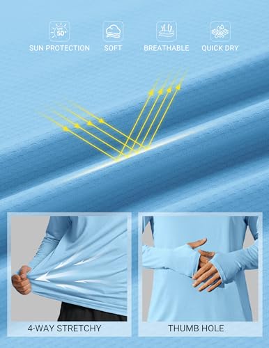 COOFANDY Men's UPF 50+ Lightweight Hooded Rash Guard Shirt - Sky Blue Large