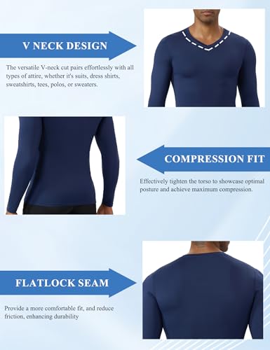 SPVISE X-Large Navy V-Neck Compression Shirt - Men's Long Sleeve Base Layer