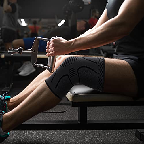 Copper Knee Brace Compression Sleeve Support - 2 Pack Black & Dark Grey Medium