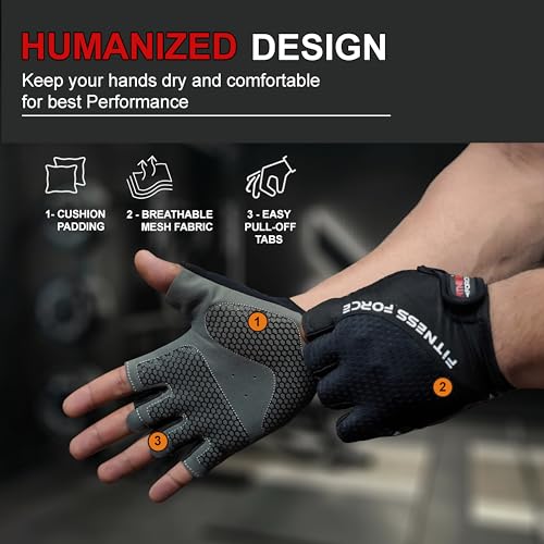 Breathable Workout Gloves for Men & Women - Black, Large
