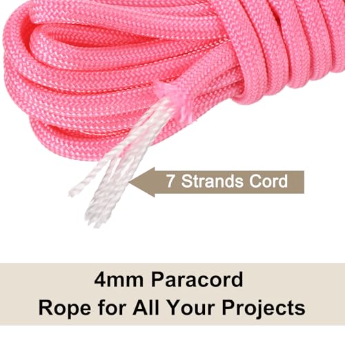 550 Paracord Rope - 10ft Fluorescent Pink Nylon Cord, 7-Strand Core