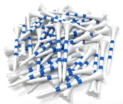 NorthPointe 3 ¼” Plastic Golf Tees Bulk Pack, White/Blue Stripes, 50 Count