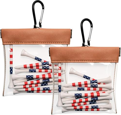 Finger Ten 2 Pack Transparent Golf Tee Pouch Bag with 10 Bamboo Tees