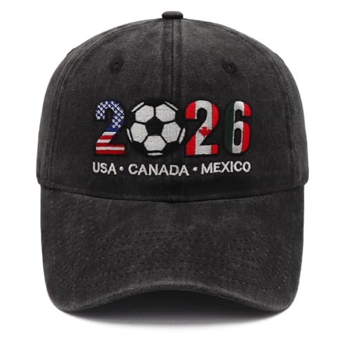 Okbycuyck Black Soccer Hat 2026 USA, CAN, MEX Fan Baseball Cap - Embroidered